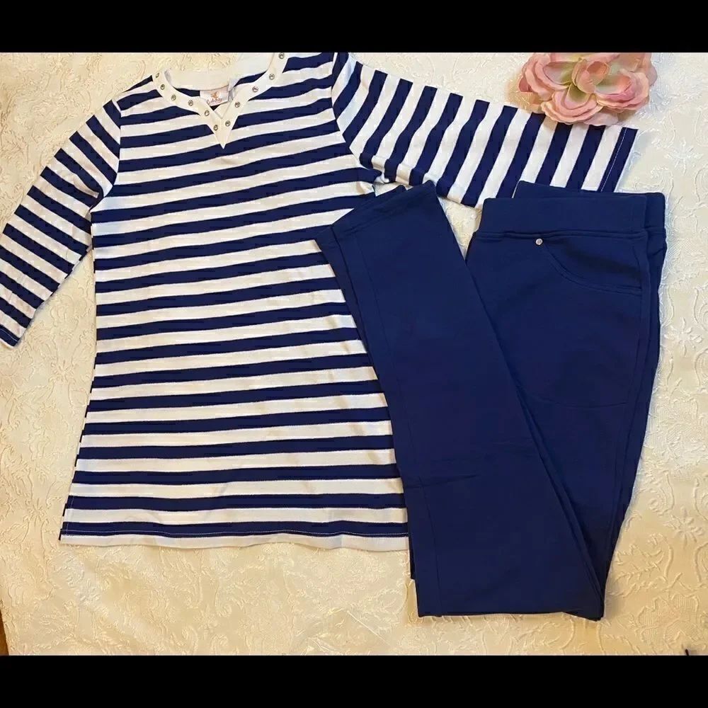 💦Quaker Factory striped shirt leggings set XXS